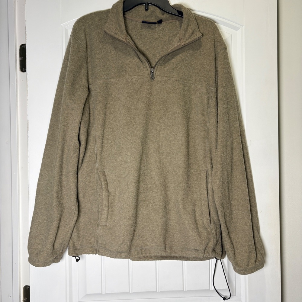 Croft & Barrow Fleece Pullover Mens Large Brown Quarter Zip Mock Neck Adjustable